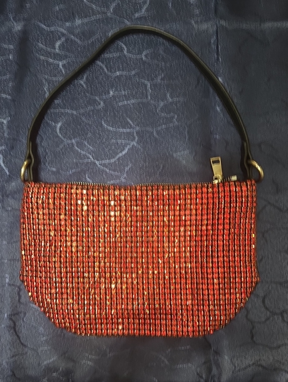 Pomegrade Red  Crystal Embellished Beaded Evening Shoulder Bag